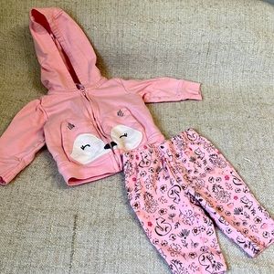 Just one you by Carter’s 3 mos. Pink fox hoodie w/ matching pants.